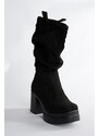 Fox Shoes Women's Black Suede Thick Heeled Pleated Boots