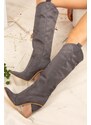 Fox Shoes Women's High Heels Dark Gray Suede Boots
