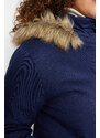 Trendyol Curve Tmavě modrý kožešinový kabát s kapucí