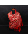 Pranita Kašmírská vlněná šála vyšívaná hedvábím červená se starorůžovou