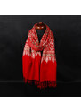 Pranita Kašmírská vlněná šála vyšívaná hedvábím červená se starorůžovou
