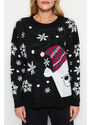 Trendyol Black Oversize Christmas Theme Knitwear Sweater