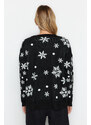 Trendyol Black Oversize Christmas Theme Knitwear Sweater