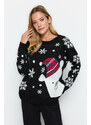 Trendyol Black Oversize Christmas Theme Knitwear Sweater