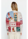 Trendyol Stone Christmas Themed Oversize Soft Textured Patterned Knitwear Sweater