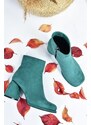 Fox Shoes Women's Green Suede Thick Heeled Daily Boots