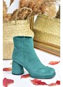 Fox Shoes Women's Green Suede Thick Heeled Daily Boots