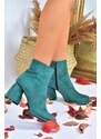 Fox Shoes Women's Green Suede Thick Heeled Daily Boots