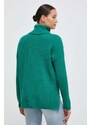Vlněný svetr United Colors of Benetton dámský, zelená barva, lehký, s golfem