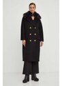Vlněný kabát Elisabetta Franchi černá barva, přechodný, oversize
