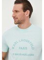 Bavlněné tričko Karl Lagerfeld tyrkysová barva, s aplikací