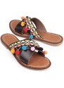 Capone Outfitters Capone 8084 Genuine Leather Women's Brown Slippers with Pompom.