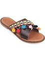 Capone Outfitters Capone 8084 Genuine Leather Women's Brown Slippers with Pompom.