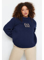 Trendyol Curve Navy Blue Thick Fleece Inside Embroidery Detailed Knitted Sweatshirt