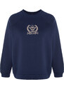 Trendyol Curve Navy Blue Thick Fleece Inside Embroidery Detailed Knitted Sweatshirt