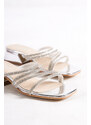 Capone Outfitters Capone Flat Toe Women's Slippers with Stony Banded Short Heels, Mirror Fabric.