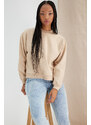 Trendyol Beige More Sustainable Thick, Fleece Inside, Stand-Up Collar Loose Knitted Sweatshirt