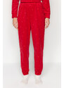 Trendyol Red Velvet Knitted Tshirt-Pants Pajamas Set