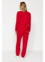 Trendyol Red Velvet Knitted Tshirt-Pants Pajamas Set