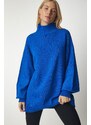 Happiness İstanbul Women's Blue High Neck Oversize Basic Knitwear Sweater