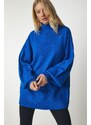 Happiness İstanbul Women's Blue High Neck Oversize Basic Knitwear Sweater