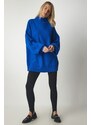 Happiness İstanbul Women's Blue High Neck Oversize Basic Knitwear Sweater