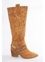 Fox Shoes Tan Suede Low Heeled Cowboy Model Boots