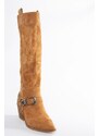 Fox Shoes Tan Suede Low Heeled Cowboy Model Boots