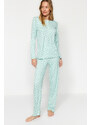 Trendyol máta bavlněné srdce vzorované tričko-kalhoty pletené pyžamo set