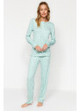 Trendyol máta bavlněné srdce vzorované tričko-kalhoty pletené pyžamo set