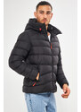 D1fference Pánský černý vodní a větruodolný zimní kabát s kapucí