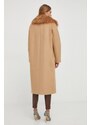 Vlněný kabát Elisabetta Franchi béžová barva, přechodný, oversize