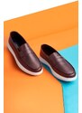 Ducavelli Trim Genuine Leather Men's Casual Shoes. Loafers, Lightweight Shoes, Summer Shoes Brown.