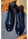 Ducavelli Bristol Genuine Leather Non-slip Sole Zipper Chelsea Daily Boots Navy Blue.