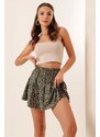 By Saygı Elastic Waist Mini Floral Short Skirt Black