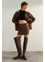 Trendyol Brown Premium High Quality Faux Leather Mini Woven Skirt