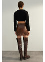 Trendyol Brown Premium High Quality Faux Leather Mini Woven Skirt