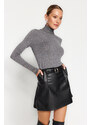 Trendyol Black Belted Faux Leather Mini Length Woven Skirt
