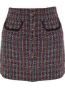 Trendyol Checkered Mini Woven Mini Skirt with Pocket and Button Detail in Brown Tweed