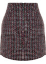 Trendyol Checkered Mini Woven Mini Skirt with Pocket and Button Detail in Brown Tweed