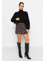 Trendyol Checkered Mini Woven Mini Skirt with Pocket and Button Detail in Brown Tweed