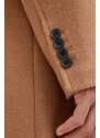 Vlněný kabát Guess hnědá barva, přechodný, dvouřadový
