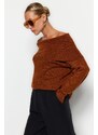 Trendyol Brown Soft Textured Carmen Collar Pletený svetr