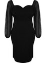 Trendyol Curve Black Plain Bodycone Mini tkané šaty v nadměrných velikostech