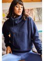 Olalook Women's Navy Blue Long Turtle Soft Textured Thick Sweatshirt