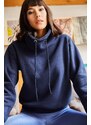 Olalook Women's Navy Blue Long Turtle Soft Textured Thick Sweatshirt