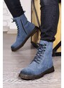 Ducavelli Military Genuine Leather Anti-slip Sole Lace-Up Long Suede Boots Blue