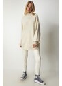 Happiness İstanbul Women's Cream High Neck Oversize Basic Knitwear Sweater