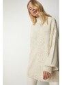 Happiness İstanbul Women's Cream High Neck Oversize Basic Knitwear Sweater