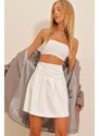 Trend Alaçatı Stili Women's White Pleat Detailed Faux Leather Skirt